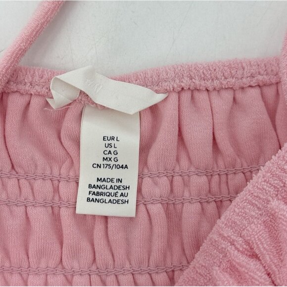 H&M Women’s Smocked Cream Terry Camisole Tube Cropped‎ Top Size L Beach Vacation - Picture 6 of 11